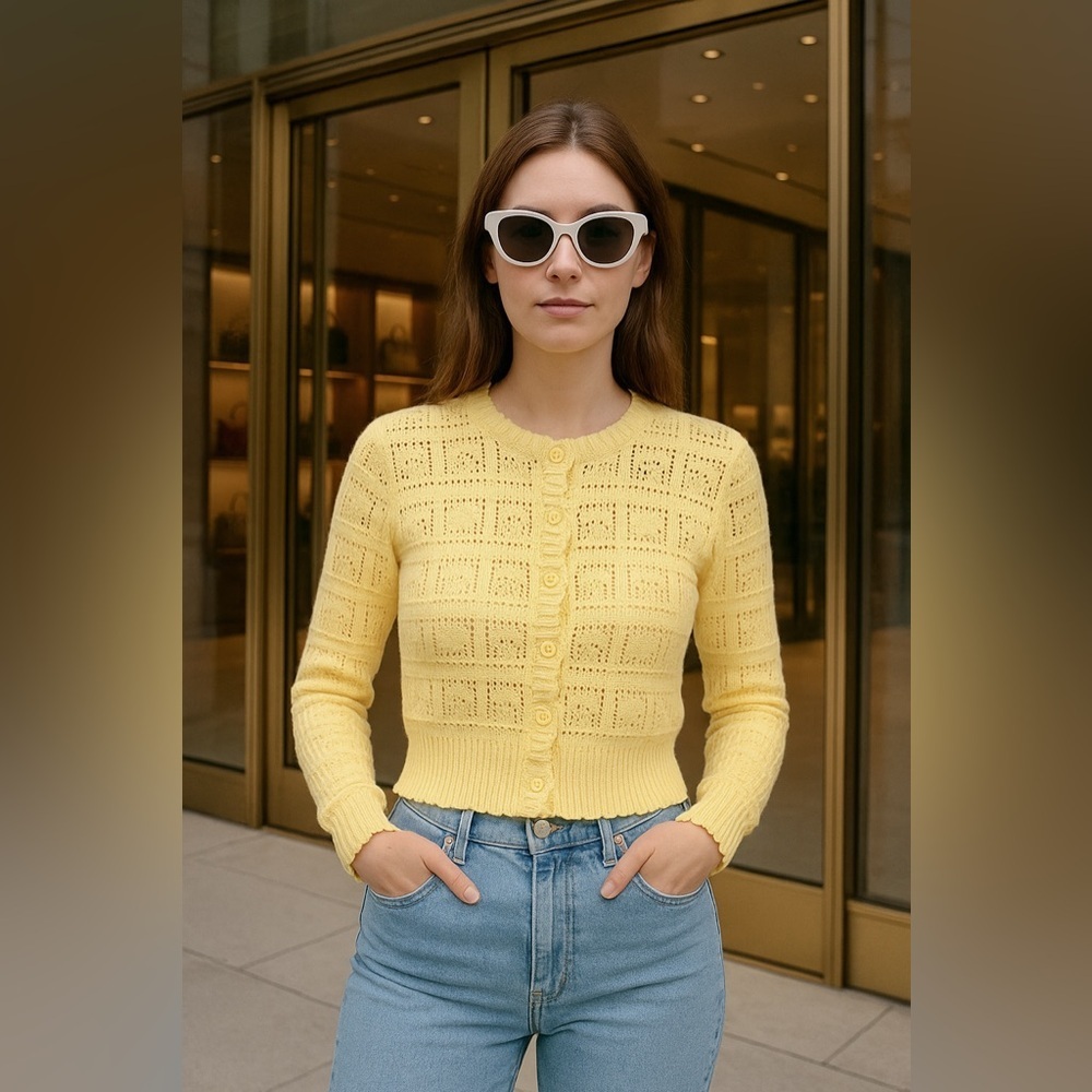 Women’s Faith & Zoe Buttercream Yellow Knit Button-Front Cardigan Sweater Medium - Picture 4 of 13